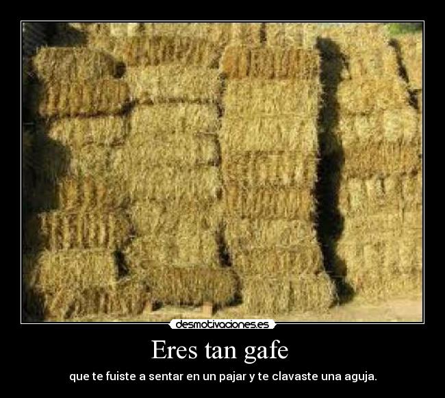 Eres tan gafe - que te fuiste a sentar en un pajar y te clavaste una aguja.