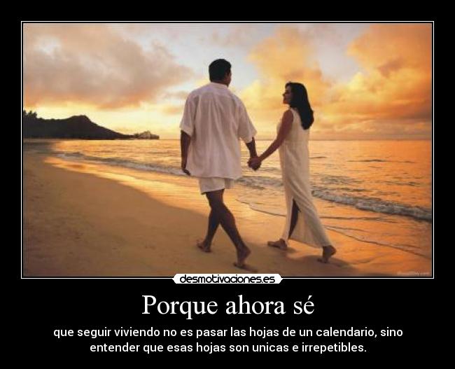 Porque ahora sé - que seguir viviendo no es pasar las hojas de un calendario, sino
entender que esas hojas son unicas e irrepetibles.