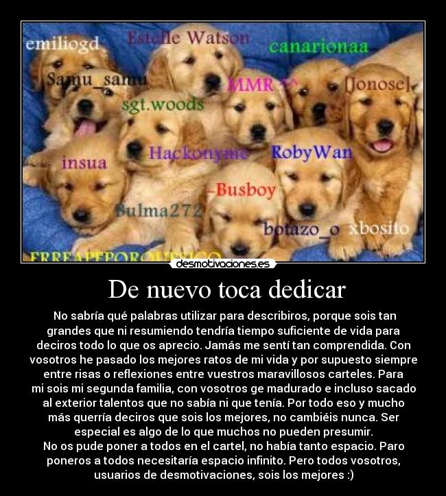 De nuevo toca dedicar -