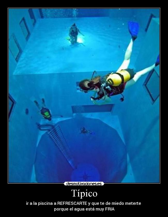Típico - ir a la piscina a REFRESCARTE y que te de miedo meterte
porque el agua está muy FRIA