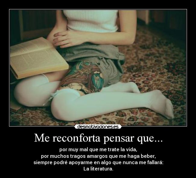 Me reconforta pensar que... - por muy mal que me trate la vida,
por muchos tragos amargos que me haga beber,
siempre podré apoyarme en algo que nunca me fallará:
La literatura.