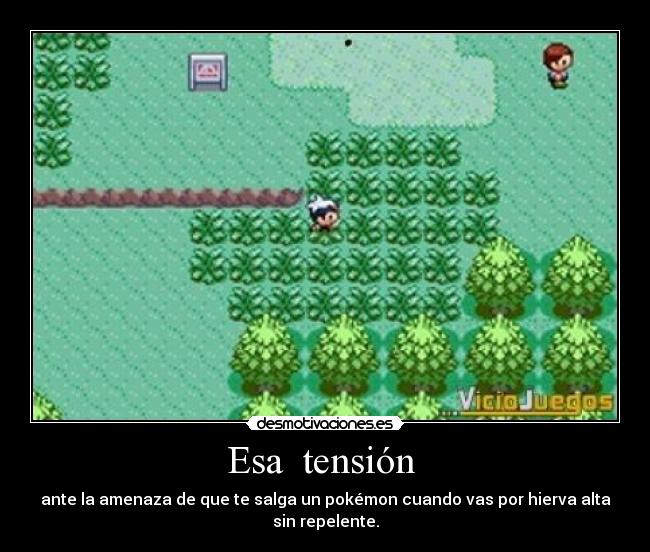 Esa tensión - ante la amenaza de que te salga un pokémon cuando vas por hierva alta sin repelente.