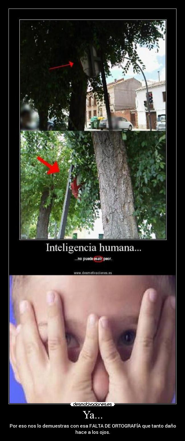 Ya... - Por eso nos lo demuestras con esa FALTA DE ORTOGRAFÍA que tanto daño
hace a los ojos.