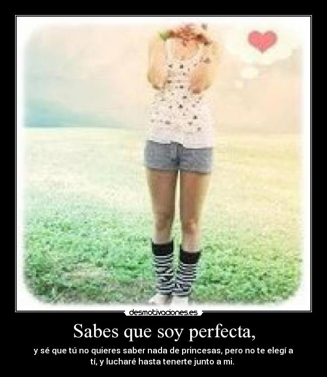 Sabes que soy perfecta, - y sé que tú no quieres saber nada de princesas, pero no te elegí a
tí, y lucharé hasta tenerte junto a mi.
