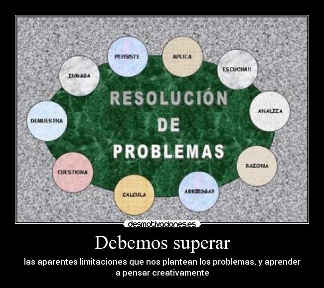 Debemos superar - las aparentes limitaciones que nos plantean los problemas, y aprender
a pensar creativamente