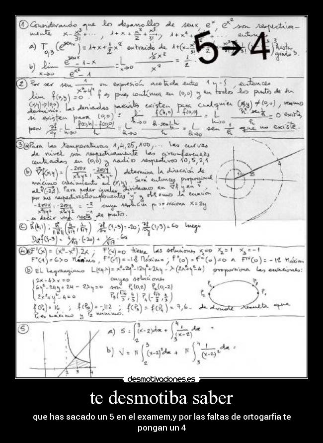 te desmotiba saber - que has sacado un 5 en el examem,y por las faltas de ortogarfia te pongan un 4