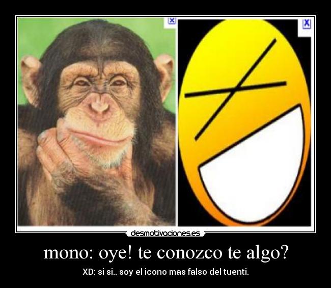 mono: oye! te conozco te algo? - XD: si si.. soy el icono mas falso del tuenti.