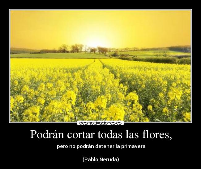 Podrán cortar todas las flores, -  pero no podrán detener la primavera

(Pablo Neruda)