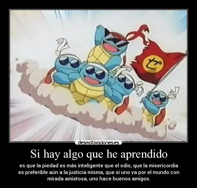Si hay algo que he aprendido - es que la piedad es más inteligente que el odio, que la misericordia
es preferible aún a la justicia misma, que si uno va por el mundo con
mirada amistosa, uno hace buenos amigos.