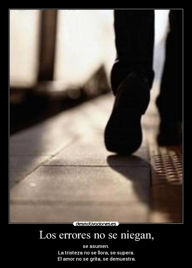 Los errores no se niegan, - se asumen.
La tristeza no se llora, se supera.
El amor no se grita, se demuestra.