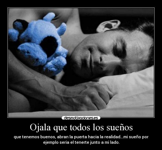 Ojala que todos los sueños - que tenemos buenos, abran la puerta hacia la realidad...mi sueño por
ejemplo seria el tenerte junto a mi lado.
