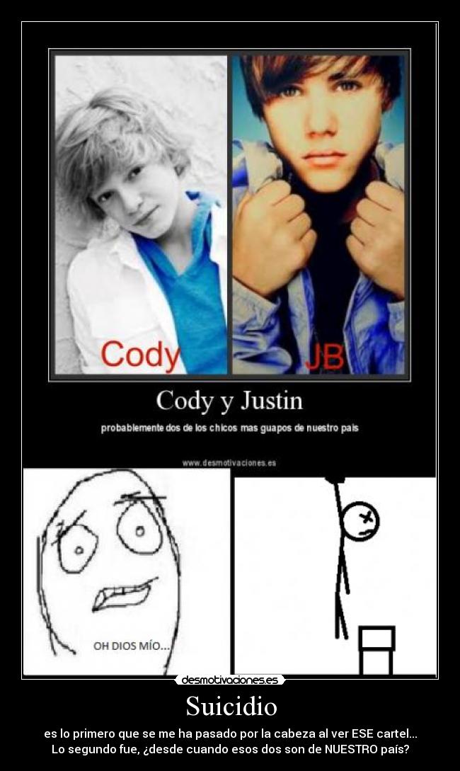 Suicidio - es lo primero que se me ha pasado por la cabeza al ver ESE cartel...
Lo segundo fue, ¿desde cuando esos dos son de NUESTRO país?