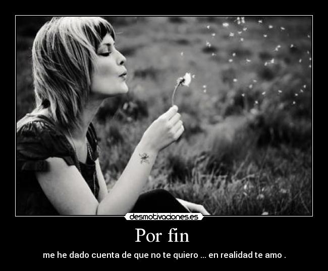 Por fin - me he dado cuenta de que no te quiero ... en realidad te amo .