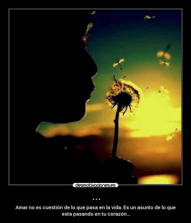 ... - Amar no es cuestión de lo que pasa en la vida. Es un asunto de lo que
esta pasando en tu corazón...