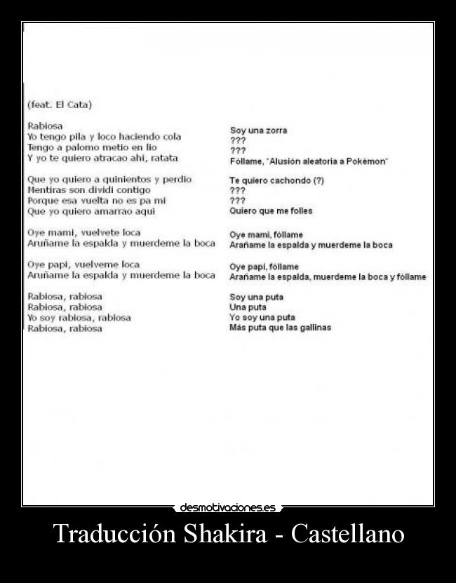 Traducción Shakira - Castellano -