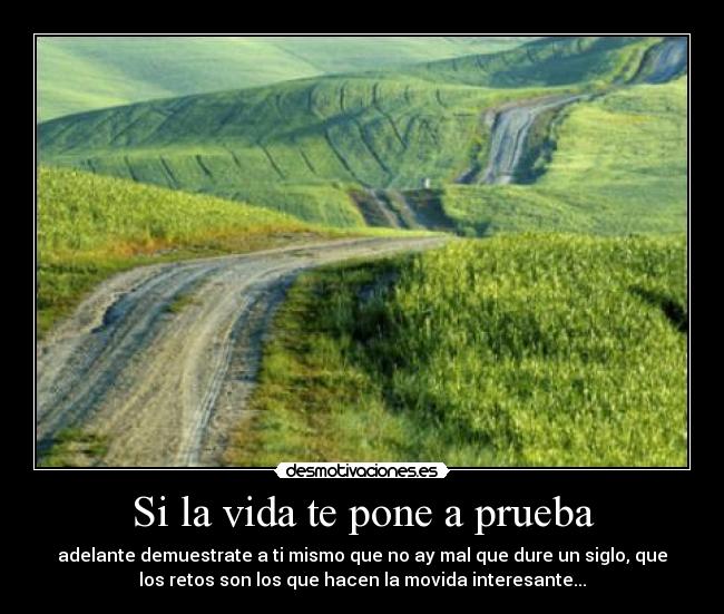 Si la vida te pone a prueba - adelante demuestrate a ti mismo que no ay mal que dure un siglo, que
los retos son los que hacen la movida interesante...