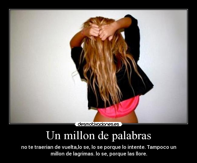 Un millon de palabras - no te traerian de vuelta,lo se, lo se porque lo intente. Tampoco un
millon de lagrimas. lo se, porque las llore.