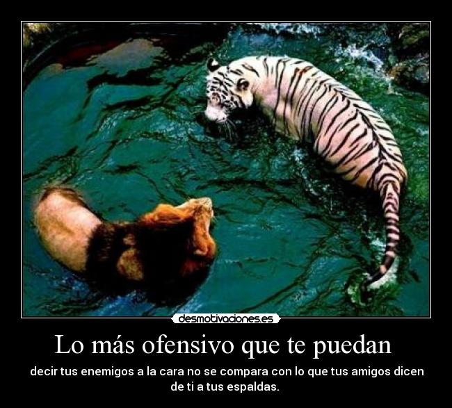 Lo más ofensivo que te puedan - decir tus enemigos a la cara no se compara con lo que tus amigos dicen
de ti a tus espaldas.