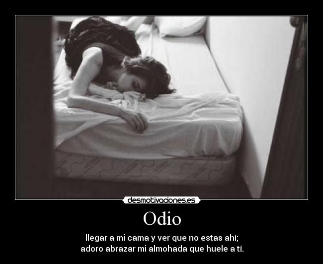 Odio - llegar a mi cama y ver que no estas ahí;
adoro abrazar mi almohada que huele a tí.