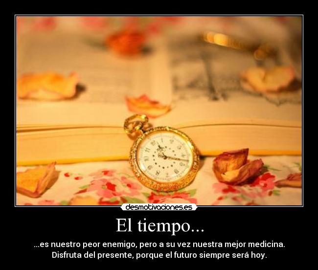El tiempo... - ...es nuestro peor enemigo, pero a su vez nuestra mejor medicina.
Disfruta del presente, porque el futuro siempre será hoy.
