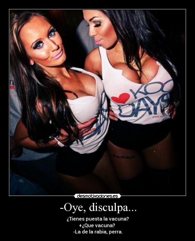-Oye, disculpa... - ¿Tienes puesta la vacuna?
+¿Que vacuna? 
-La de la rabia, perra.
