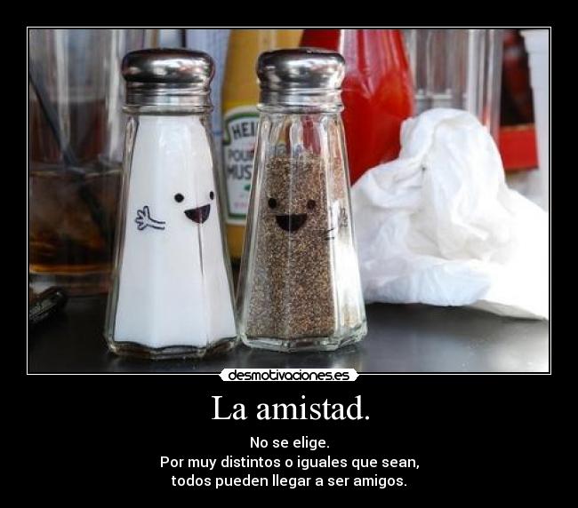 La amistad. - No se elige.
Por muy distintos o iguales que sean,
todos pueden llegar a ser amigos.