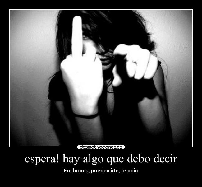 espera! hay algo que debo decir - Era broma, puedes irte, te odio.
