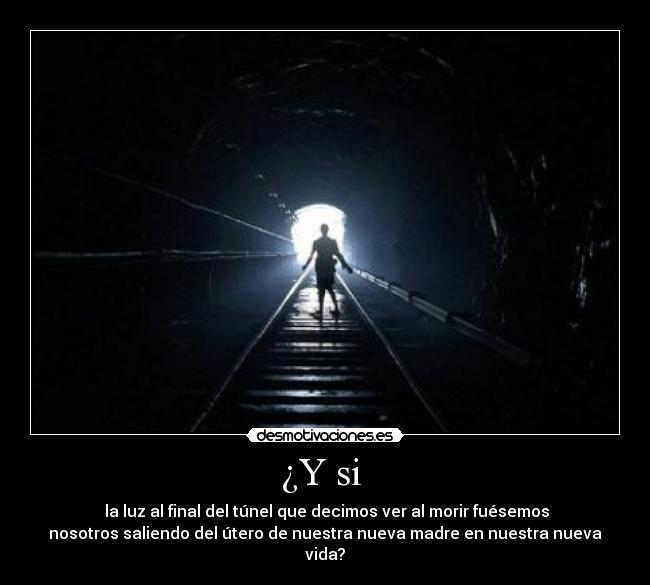 ¿Y si  -  la luz al final del túnel que decimos ver al morir fuésemos
nosotros saliendo del útero de nuestra nueva madre en nuestra nueva
vida?