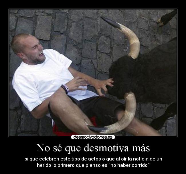 No sé que desmotiva más - si que celebren este tipo de actos o que al oír la noticia de un
herido lo primero que pienso es no haber corrido