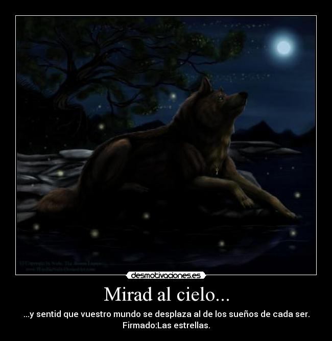 Mirad al cielo... - ...y sentid que vuestro mundo se desplaza al de los sueños de cada ser.
Firmado:Las estrellas.