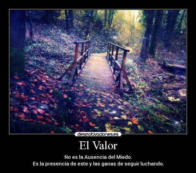 El Valor - No es la Ausencia del Miedo.
Es la presencia de este y las ganas de seguir luchando.