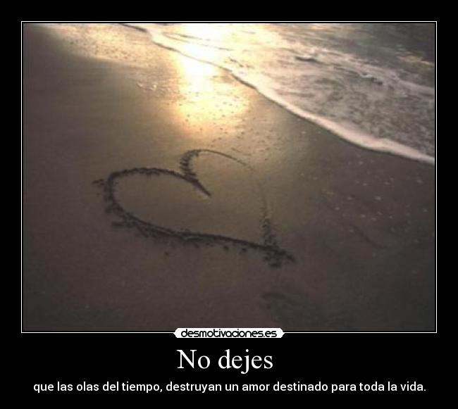 No dejes  - que las olas del tiempo, destruyan un amor destinado para toda la vida.