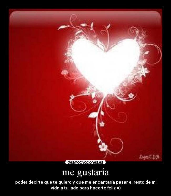 me gustaría - poder decirte que te quiero y que me encantaría pasar el resto de mi
vida a tu lado para hacerte feliz =)