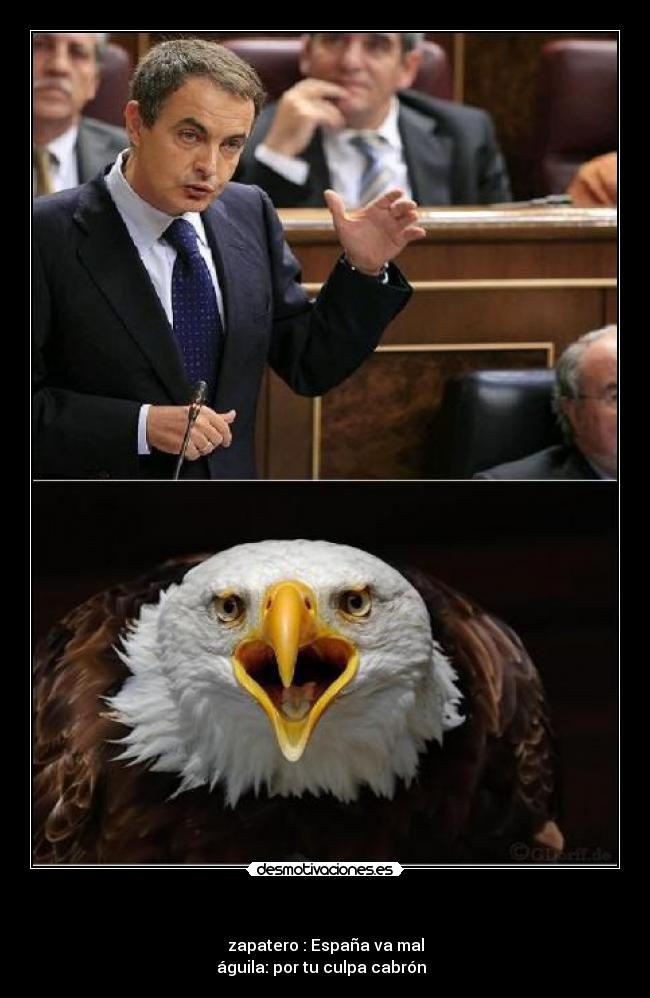 - zapatero : España va mal
águila: por tu culpa cabrón