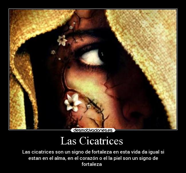 Las Cicatrices - Las cicatrices son un signo de fortaleza en esta vida da igual si
estan en el alma, en el corazón o el la piel son un signo de
fortaleza