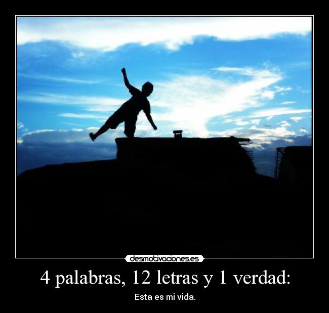 4 palabras, 12 letras y 1 verdad: - Esta es mi vida.