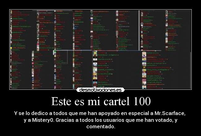Este es mi cartel 100 - Y se lo dedico a todos que me han apoyado en especial a Mr.Scarface,
y a Mistery0. Gracias a todos los usuarios que me han votado, y
comentado.