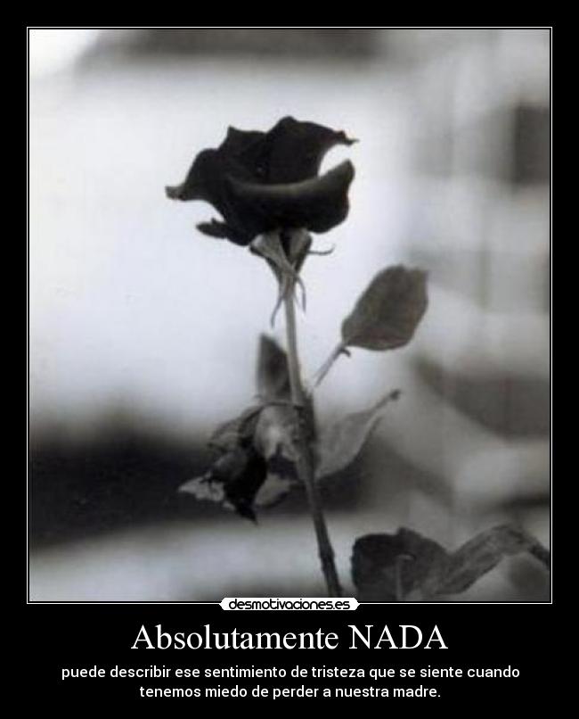 Absolutamente NADA - puede describir ese sentimiento de tristeza que se siente cuando
tenemos miedo de perder a nuestra madre.