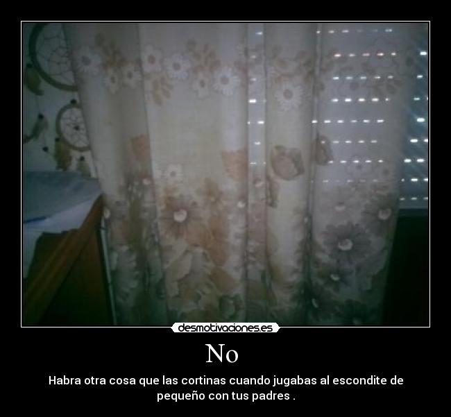 No  - Habra otra cosa que las cortinas cuando jugabas al escondite de
pequeño con tus padres .