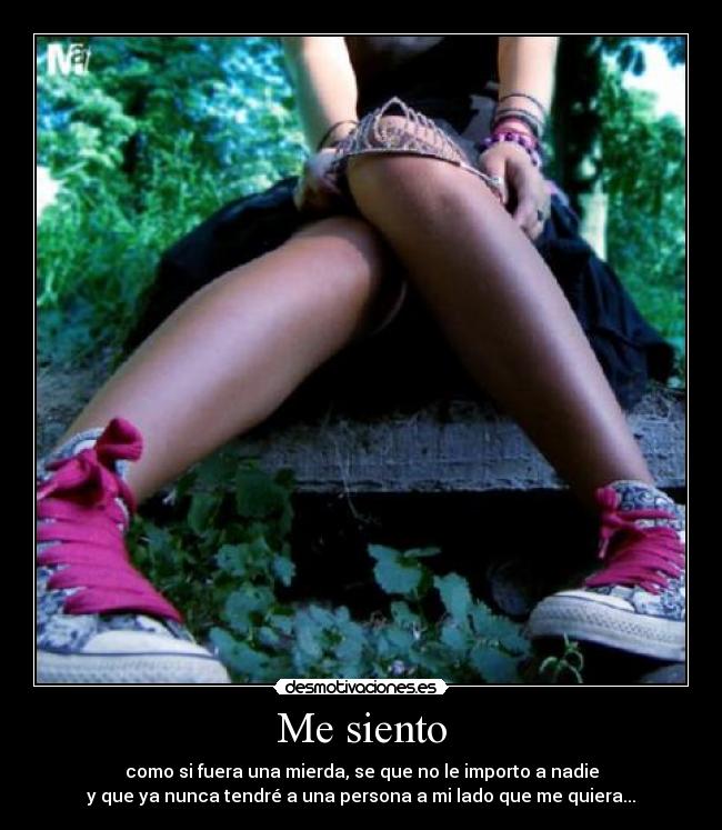 Me siento - como si fuera una mierda, se que no le importo a nadie
y que ya nunca tendré a una persona a mi lado que me quiera...