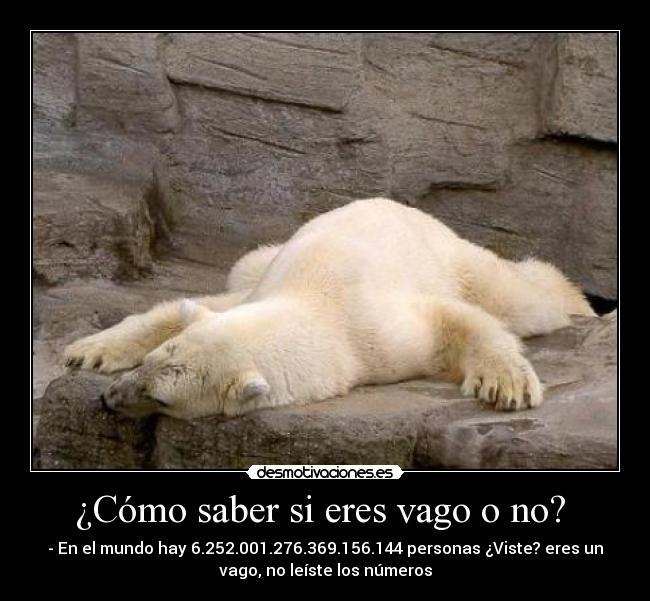 ¿Cómo saber si eres vago o no? - - En el mundo hay 6.252.001.276.369.156.144 personas ¿Viste? eres un
vago, no leíste los números