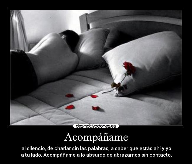 Acompáñame - al silencio, de charlar sin las palabras, a saber que estás ahí y yo
a tu lado. Acompáñame a lo absurdo de abrazarnos sin contacto.