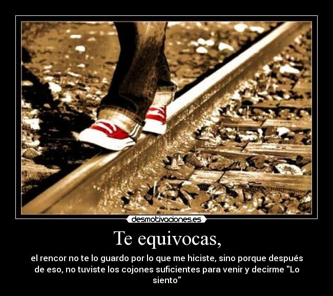 Te equivocas, - el rencor no te lo guardo por lo que me hiciste, sino porque después
de eso, no tuviste los cojones suficientes para venir y decirme Lo
siento