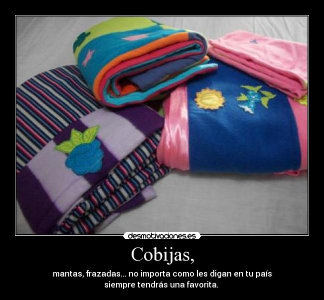 Cobijas, - mantas, frazadas... no importa como les digan en tu país
siempre tendrás una favorita. 