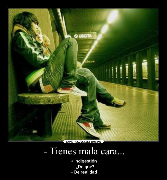 - Tienes mala cara... - + Indigestión
- ¿De qué?
+ De realidad