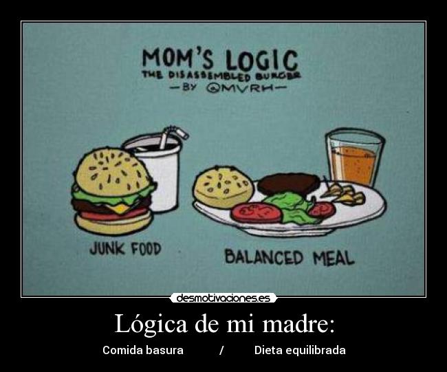 Lógica de mi madre: - Comida basura             /           Dieta equilibrada