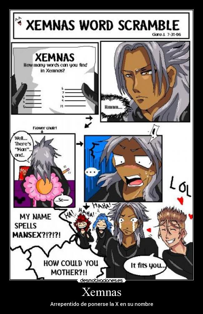 Xemnas - Arrepentido de ponerse la X en su nombre