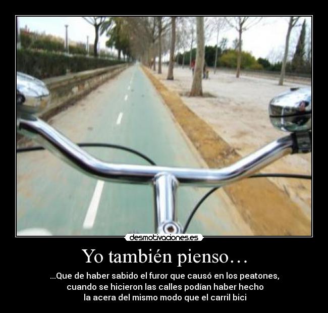 Yo también pienso… - ...Que de haber sabido el furor que causó en los peatones,
cuando se hicieron las calles podían haber hecho
la acera del mismo modo que el carril bici