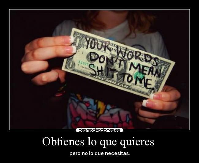 Obtienes lo que quieres  - pero no lo que necesitas.