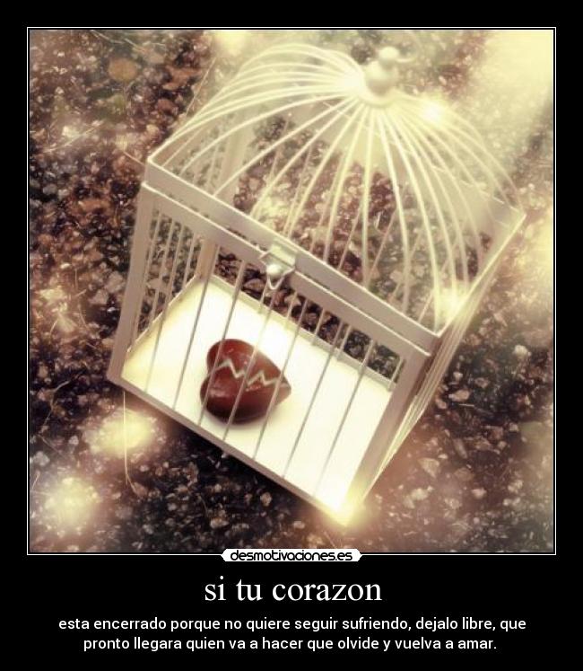 si tu corazon - esta encerrado porque no quiere seguir sufriendo, dejalo libre, que
pronto llegara quien va a hacer que olvide y vuelva a amar. 
